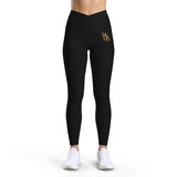 Luxe V-Waist Leggings — Black with Gold MYDS Monogram