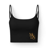 Luxe Women's Crop Bra — Black Seamless Strappy Bralette with Gold MYDS Monogram